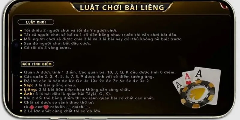 Quy định ở luật chơi game bài Liêng