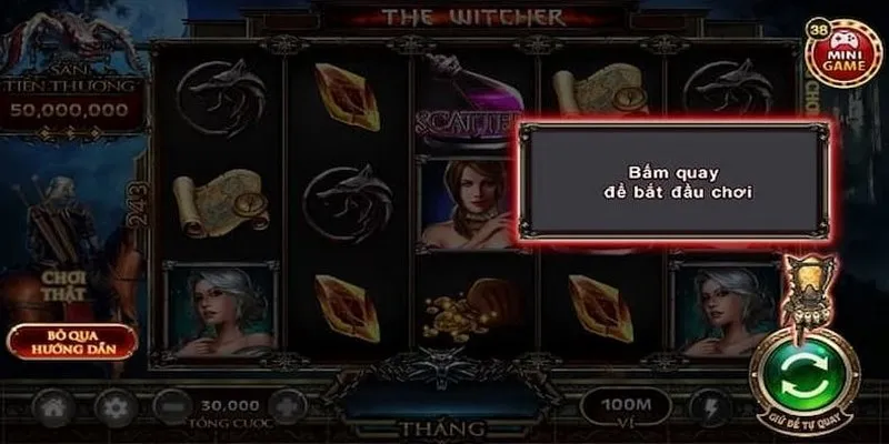 Chọn hạn mức cược và bắt đầu vòng quay The Witcher